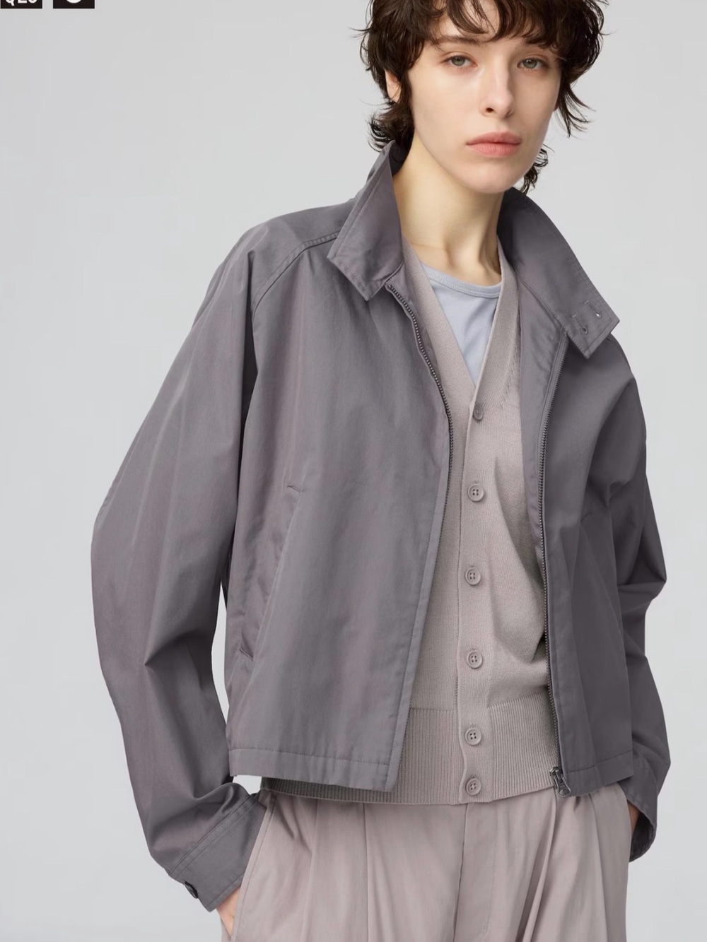 Uniqlo Women's Gray purple cotton stand-up collar Bomber Jacket